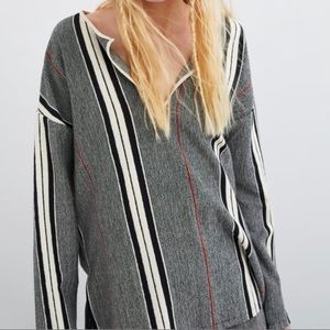 Zara Gray and Cream Striped V-Neck Tunic